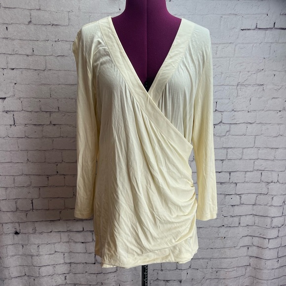 Soft Surroundings cream colored surplice v neck faux wrap top size large - Picture 1 of 5